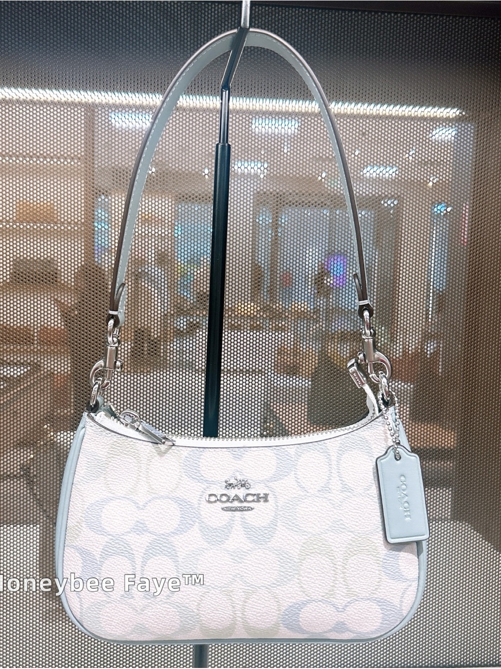 Coach mini Teri Shoulder Bag in sliver/ Pale Blue and White Cdw52 with bow charm